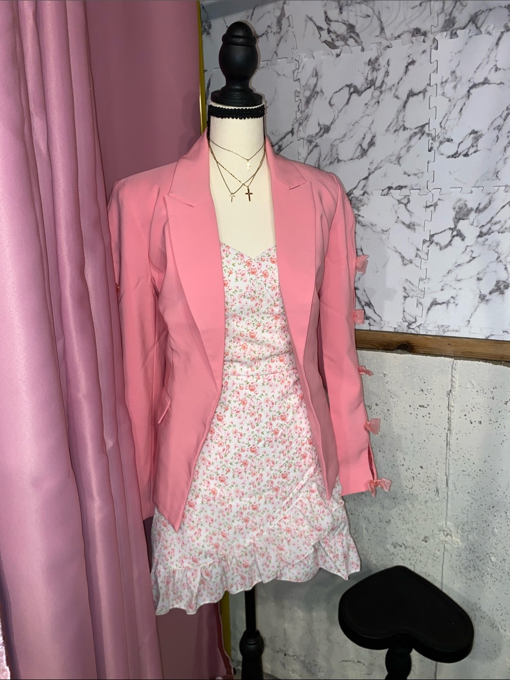 Cato Collection Limited Edition Pink Women's Blazer With Cut Outs & Bow Detail